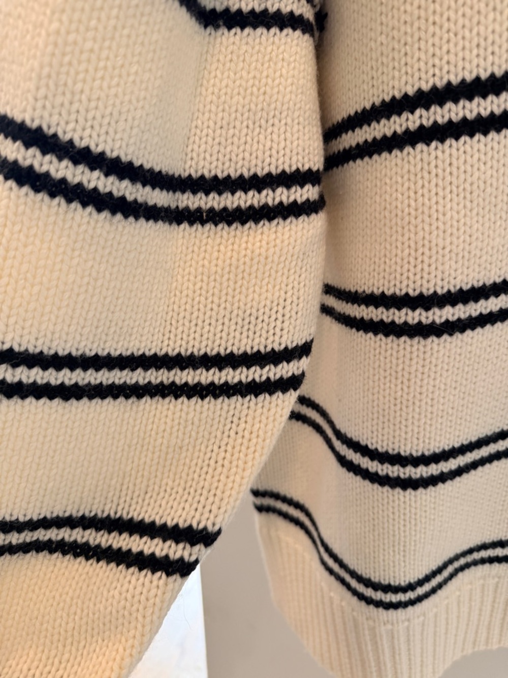 DISSH NWT Women's Cream Knit Quarter-Zip Sweater with Navy Stripes - Picture 3 of 5